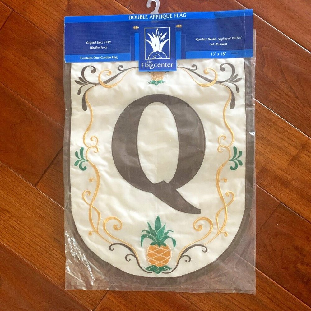 NEW Garden Flag 13"x18" Letter Q Embroidered Fade Resistant Americana Pineapple